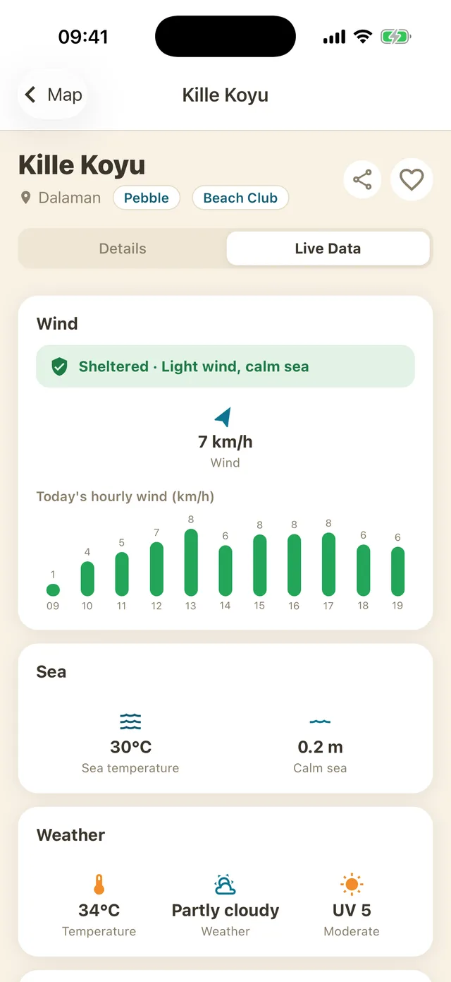 Live conditions screen